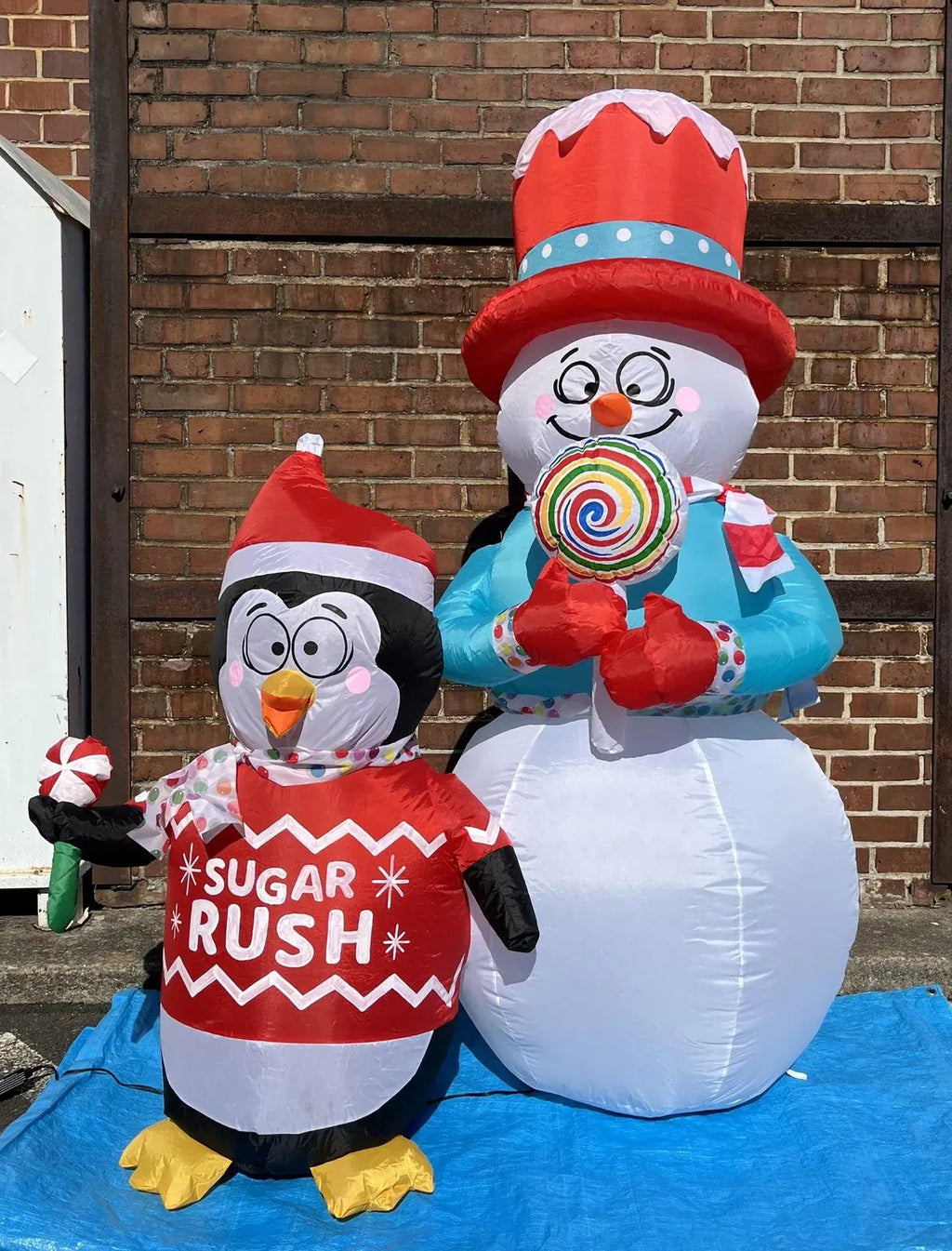 6 ft. LED Animated Shiverning Snowman and Penguin on Sugar Rush Inflatable