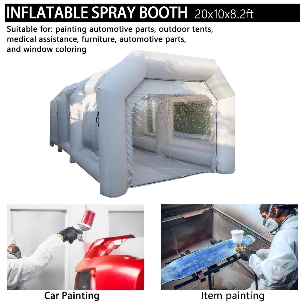 WGIA Portable Inflatable Paint Booth 20x10x8.2Ft Grey （No blower）Inflatable Spray Booth with Air Filter System