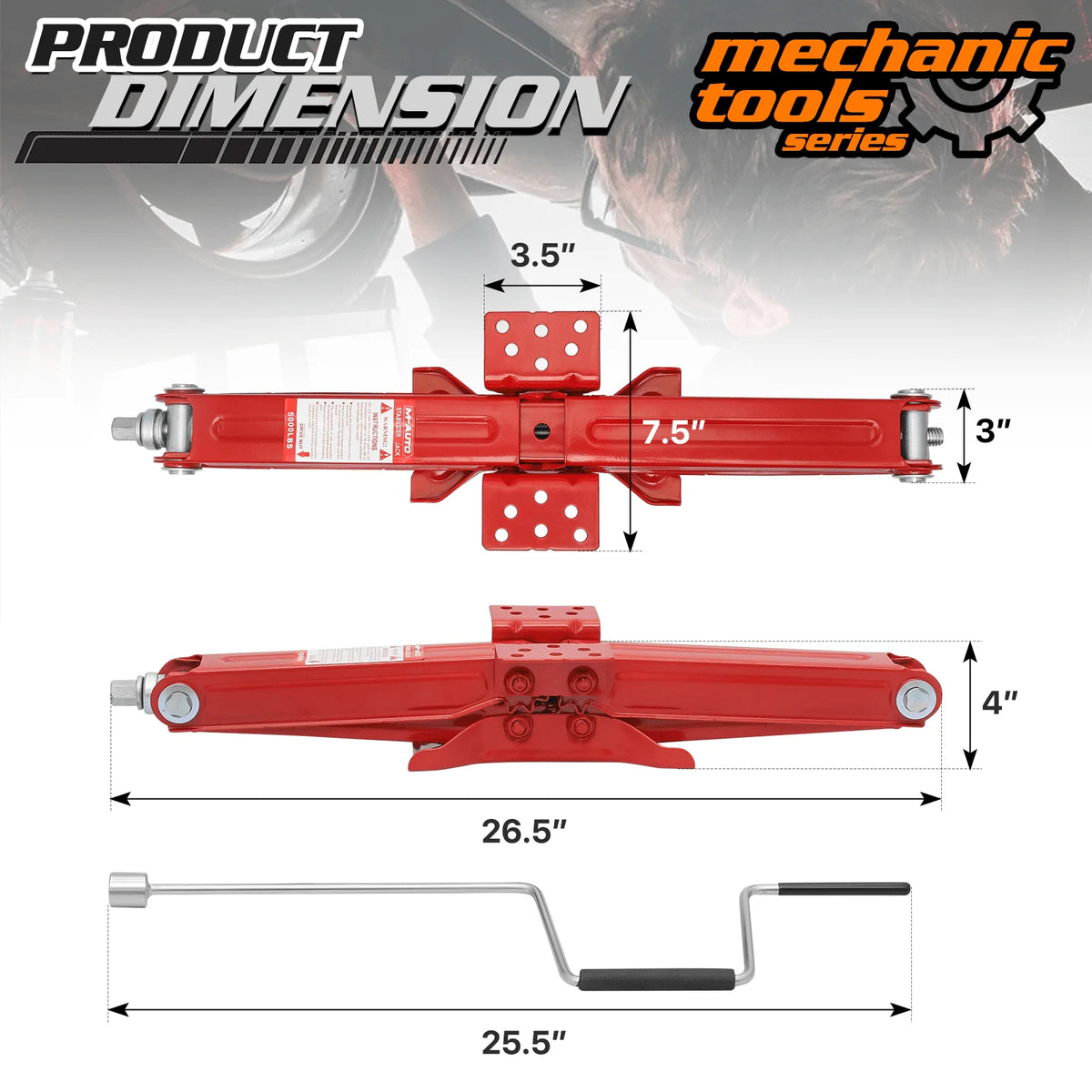 M-AUTO Set of 2 Scissor Jack, 2.5 Ton 5000lbs Heavy Duty Car Jack Tire Repair Tools Kit, RV Trailer Stabilizer Leveling Scissor Jacks with Handle, Red