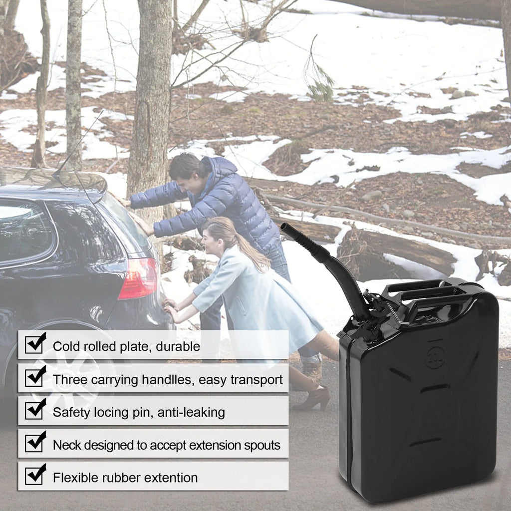 DreamBuck Jerry Cans for Gasoline, 20L 5 Gallon Metal Gas Can with Fuel Can and Spout System, US Standard Cold-Rolled Plate Petrol Diesel Can, Jerry Fuel Can, Gasoline Bucket with Oil Pipe, Black