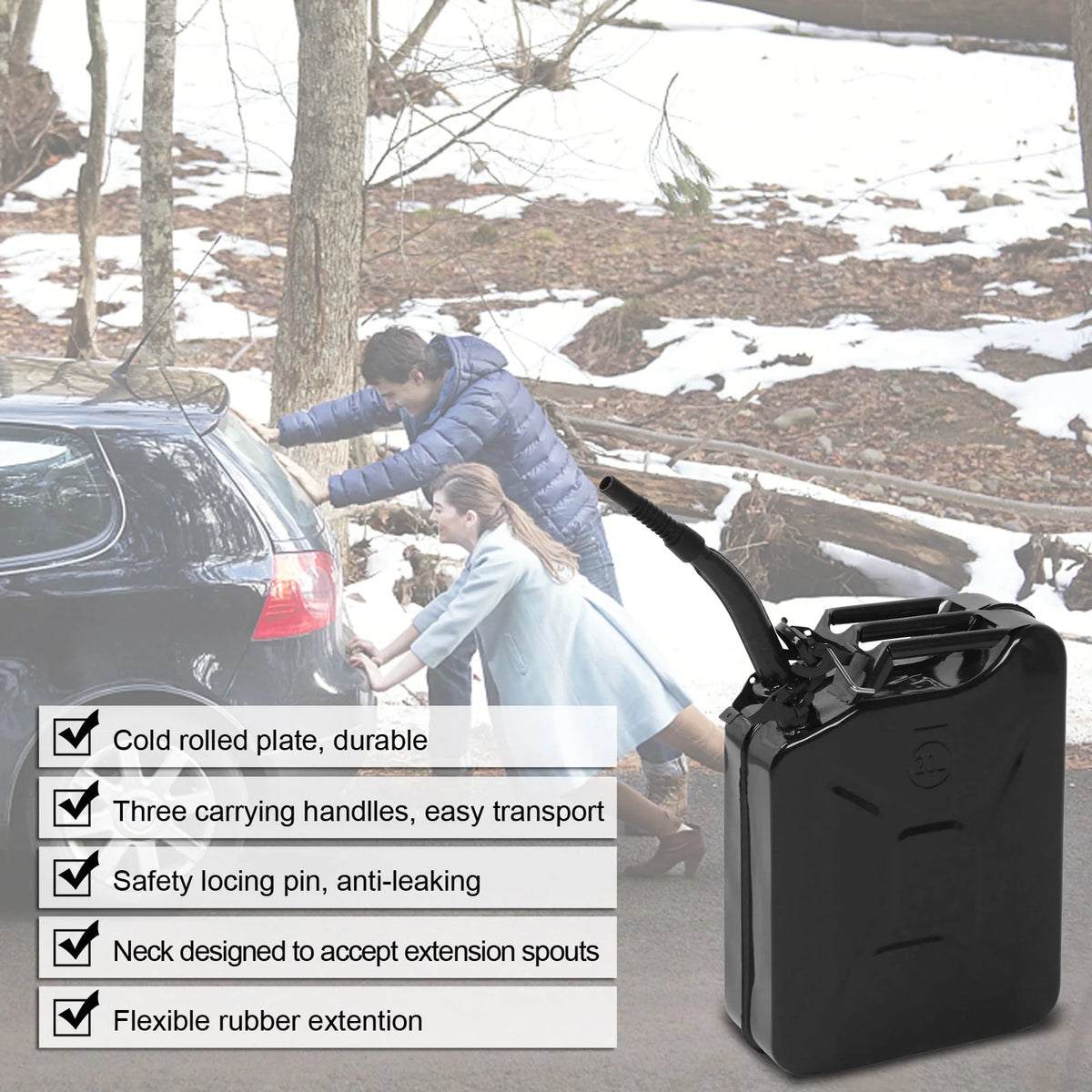 DreamBuck Jerry Cans for Gasoline, 20L 5 Gallon Metal Gas Can with Fuel Can and Spout System, US Standard Cold-Rolled Plate Petrol Diesel Can, Jerry Fuel Can, Gasoline Bucket with Oil Pipe, Black