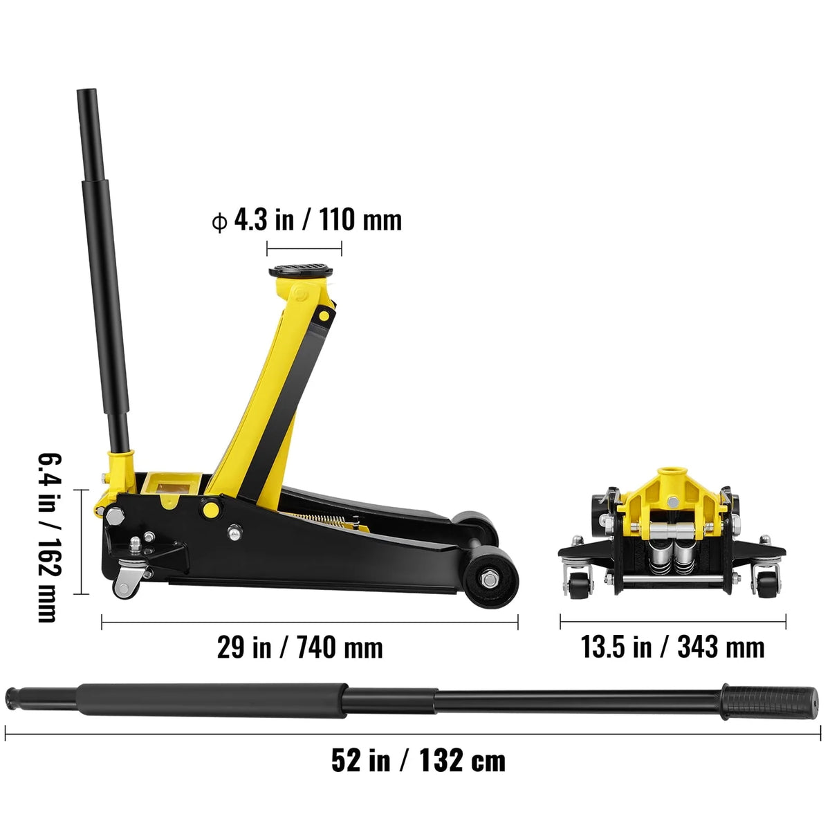 BENTISM Low Profile Floor Jack 4 ton Heavy Duty Steel Dual Piston Rapid Pump