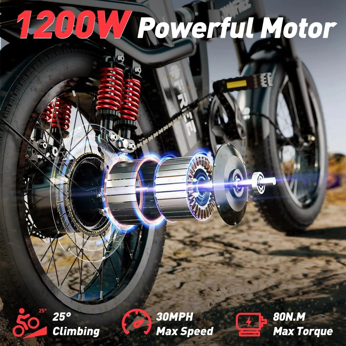 T1 Electric Bike for Adults 1200W Motor, 31MPH, 48V 20AH Folding E-Bike,16 * 3 Tire Mountain Snow Bike LED Display 330lbs Load Capacity - Tomofree Black
