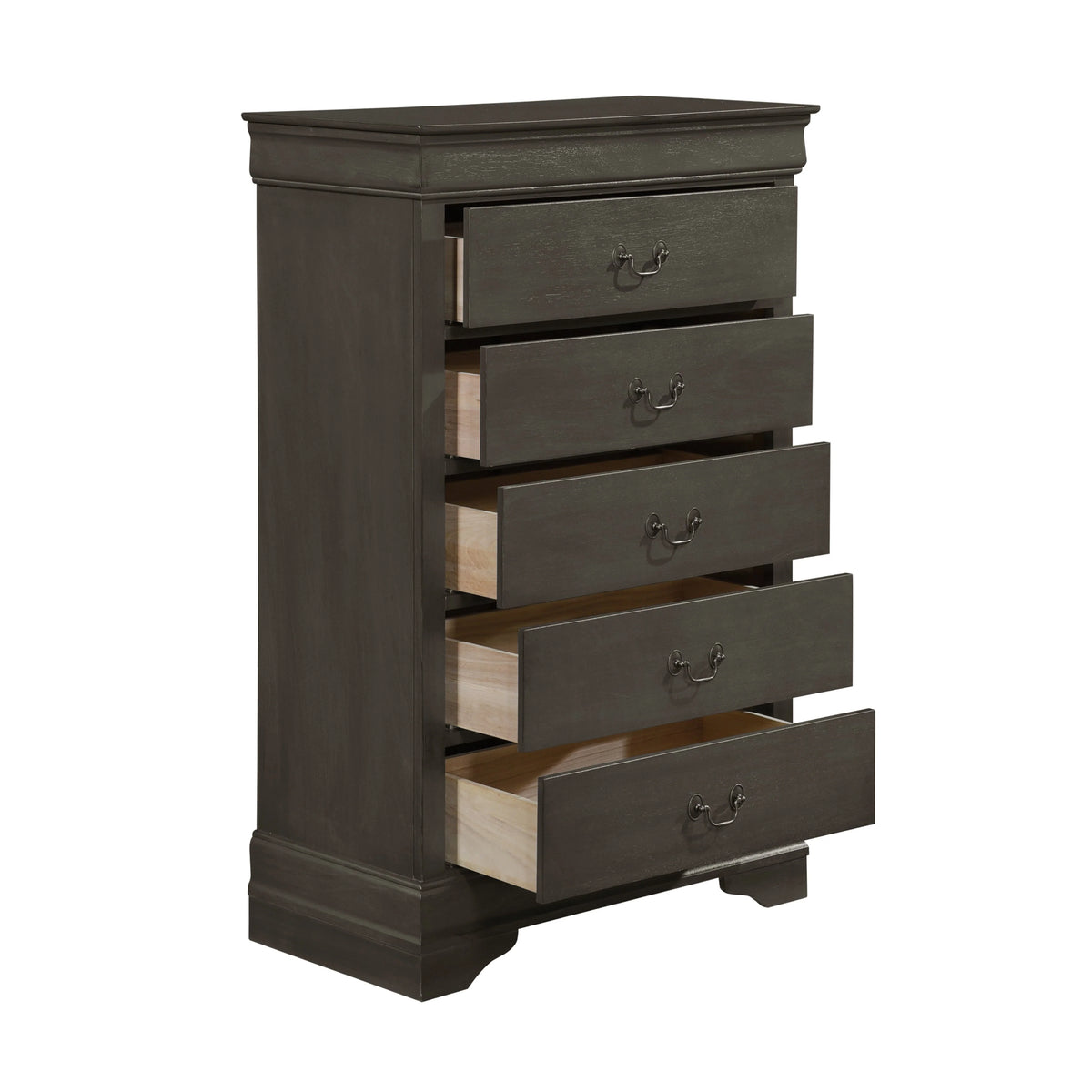 DeeHome Classic Louis Philippe Style Stained Gray Finish 1pc Chest of 5x Drawers Traditional Design Bedroom Furniture