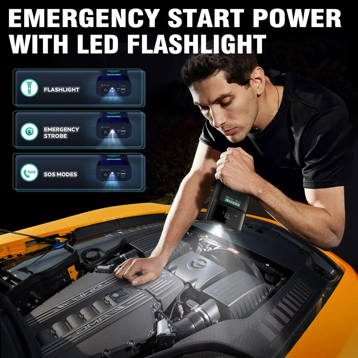 Rechargeable Pro Jump Starter - 12V - with Air Compressor, 1500A 13500mAh Battery Starter with 120PSI Digital Tire Inflator, Works for Vehicles, Car Battery Booster for 8.0L Gas or 6.0L Engines