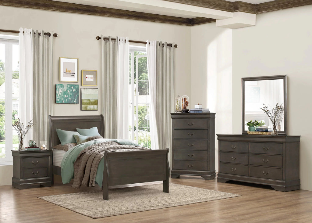 DeeHome Classic Louis Philippe Style Stained Gray Finish 1pc Chest of 5x Drawers Traditional Design Bedroom Furniture