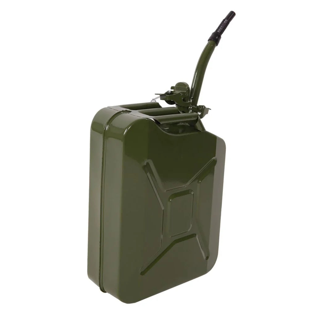 Portable 5 Gallon Petrol Jerry Can with Spout, 20L 0.6mm Cold Rolled Steel Gasoline Fuel Container Caddy Tank, for Emergency Backup (Red)