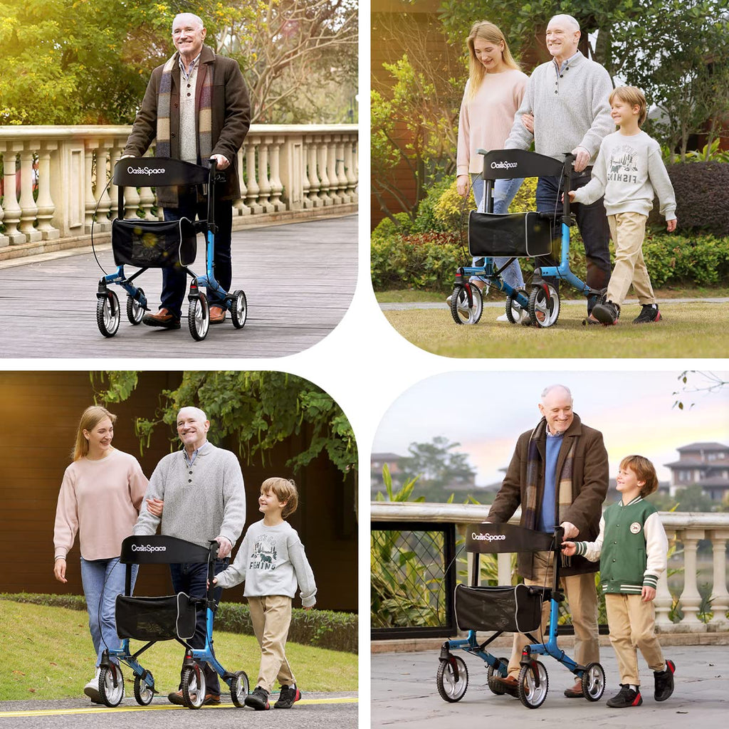 OasisSpace Lightweight Rollator Walker with Seatuff0cBlue Rollator Walker with Seat and Gear Wheels,Walker Supports up 300 lbs,Rolling Walker with Comfort Handles and Thick Backrest (Blue))