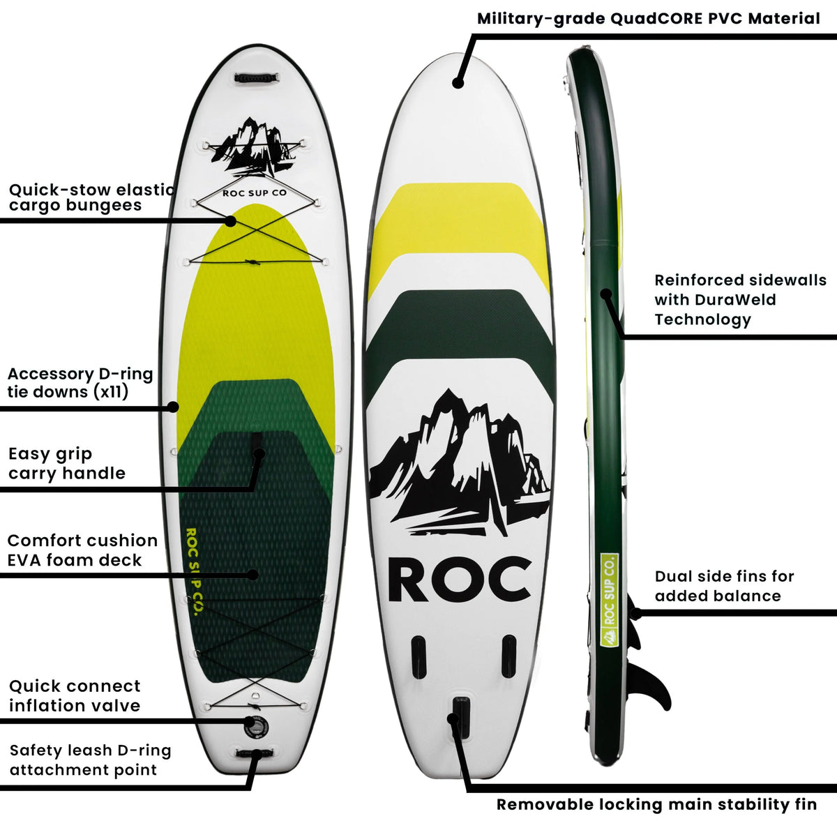 Roc Inflatable Stand Up Paddle Board with Premium sup Accessories and Backpack�� Non-Slip Deck�� Waterproof Bag�� Leash�� Paddle and Hand Pump