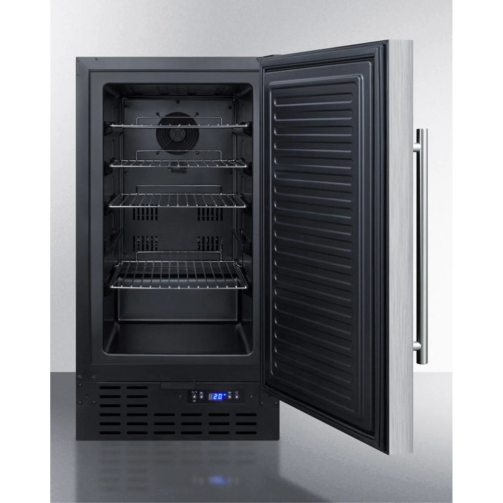 ADA compliant 18 wide frost-free freezer built-in or freestanding use, with stainless steel exterior, lock, and digital thermostat