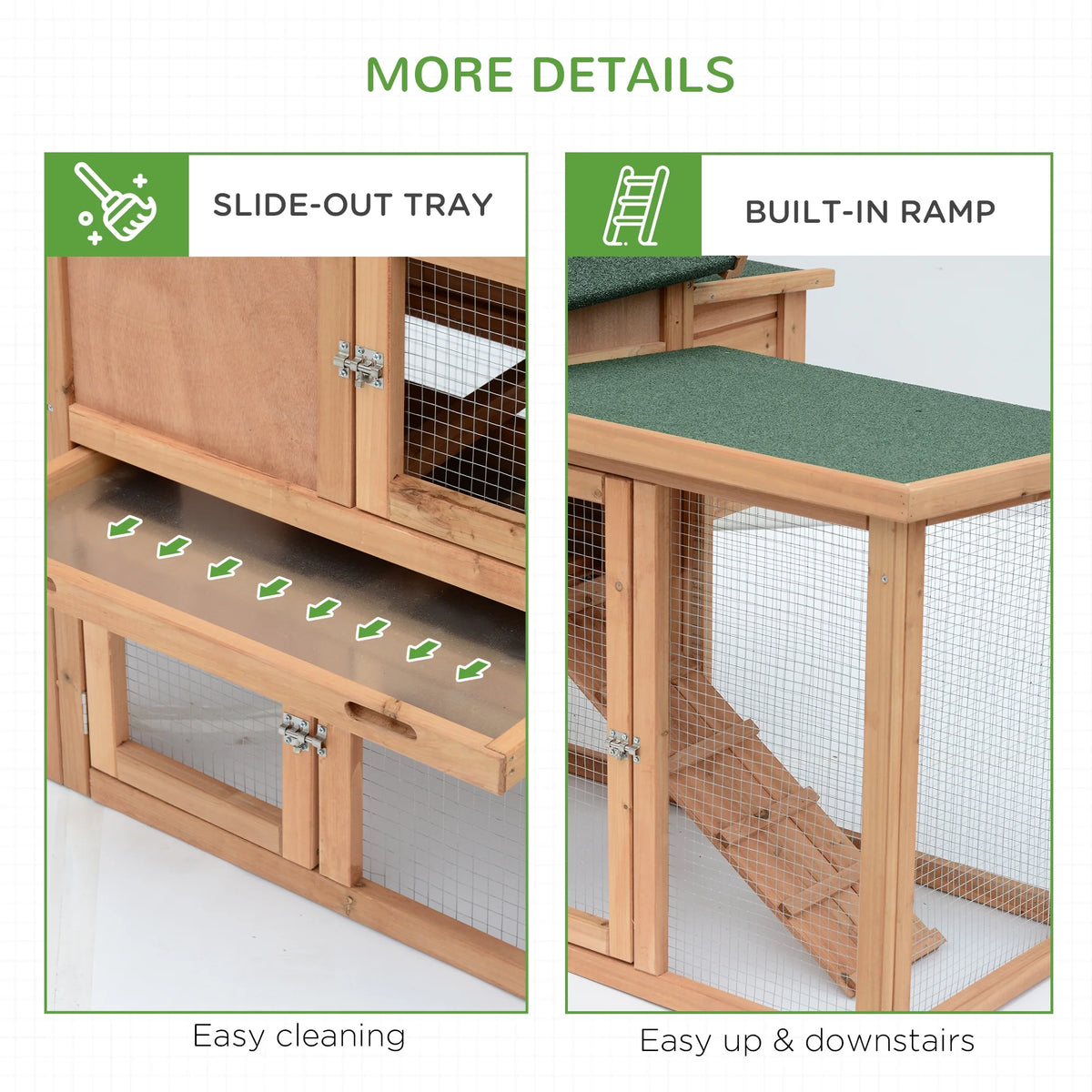 PawHut 80 Chicken Coop, Wooden Outdoor Chicken Cage Poultry Hen House with Nesting Box, Double Runs, Removable Tray, Ramps, for Garden Backyard
