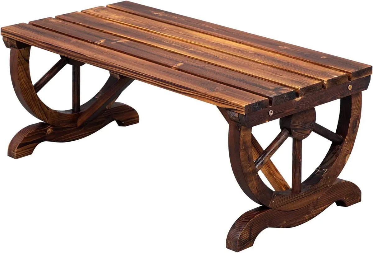 VINGLI 41 Rustic Wooden Wheel Bench Outdoor Bench, 2-Person Patio Bench Wagon Slatted Seat, Garden Benches for Outdoors 350lbs High Capacity, Weather Resistance