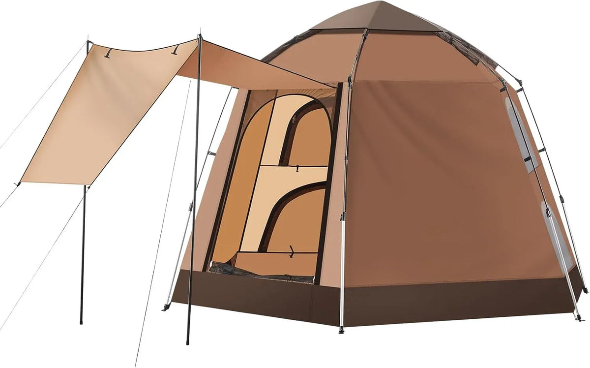 TUKAILAI Instant Camping Tent, Hexagonal Design Automatic Dome Tent with 4 Mesh Windows and 1 Door, Easy Setup Pop Up Tent with Vestibule & Rainfly