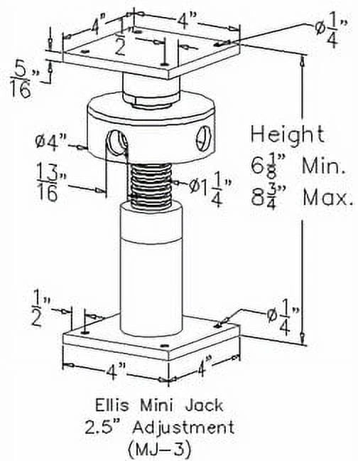Ellis Manufacturing Company Mini Screw Jack - Adjustable Support Jack - Adjustment Range 2.5 - Safe Load Capacity (15,000 lbs)