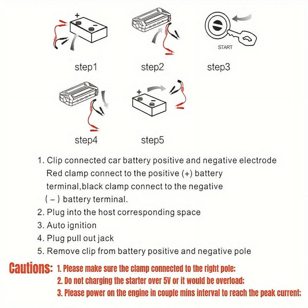 Compact 8000mAh Jump Starter & Power Bank - Emergency Car Boost for Petrol & Diesel, 12V, Safe, Dual-Color
