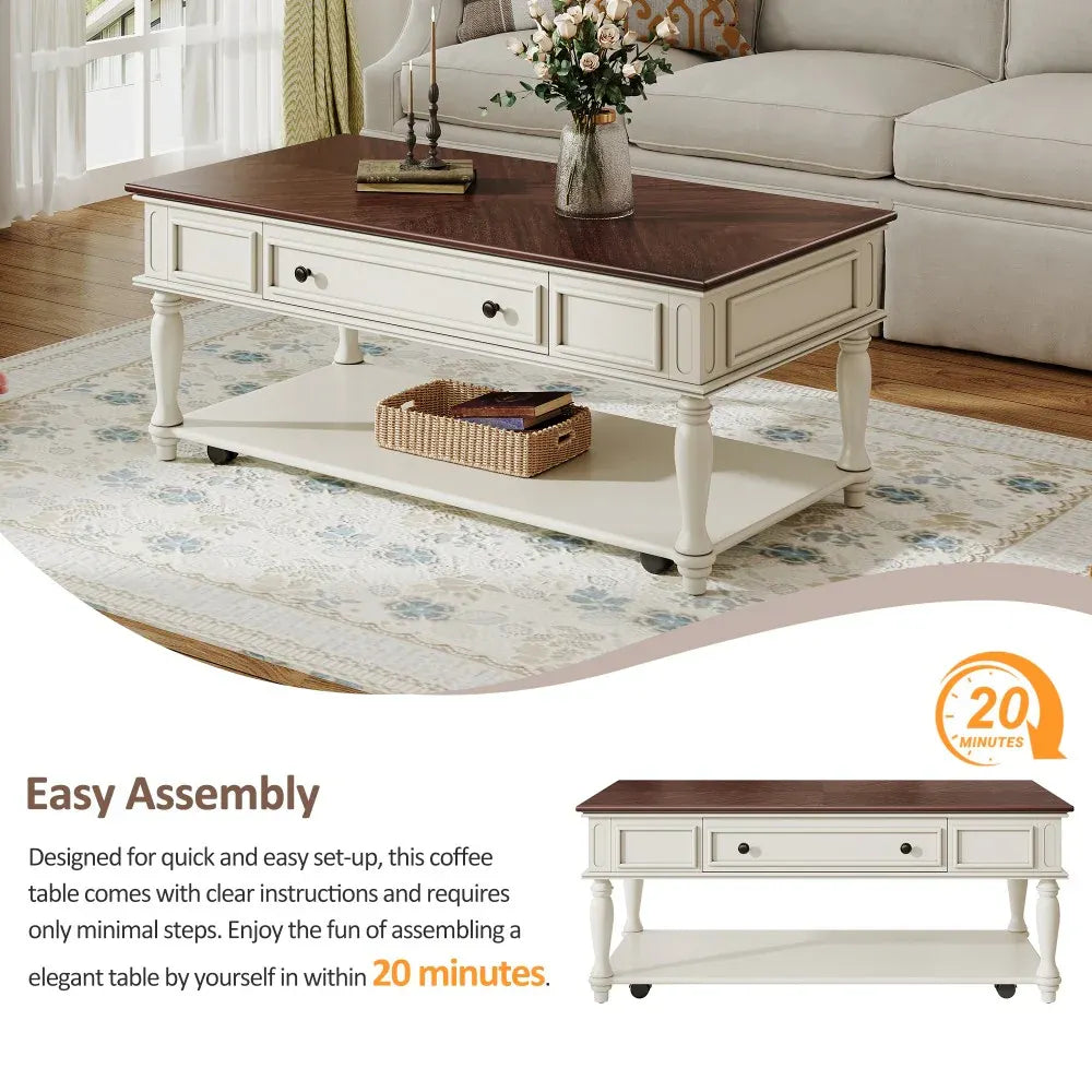 New Farmhouse Lift Top Coffee Table with Storage, Wood Square Center Table