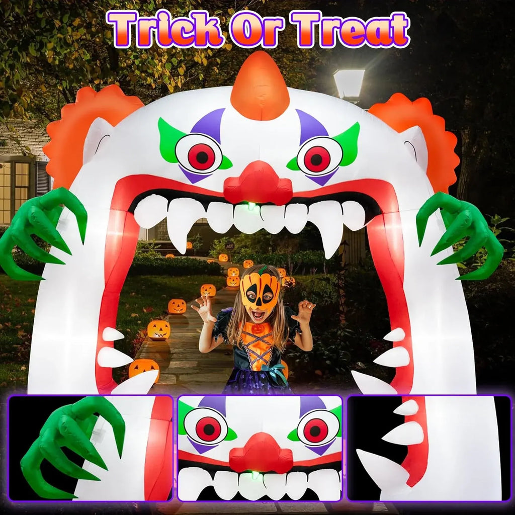 11FT Wide Halloween Inflatables Archway Outdoor Decorations, Inflatable Clown Arch Blow Up Halloween Decorations Built-in Projection LED Light for Halloween Decor Front Yard Garden Lawn Party
