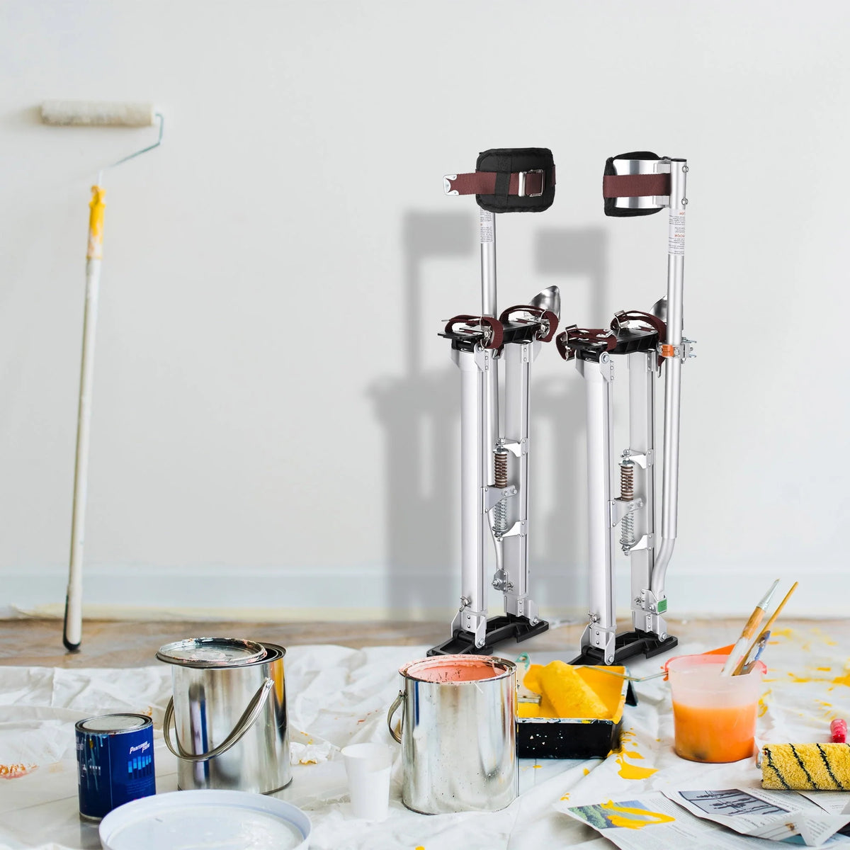 Yescom Drywall Stilts 24-40 Adjustable Aluminum Tool Stilt with Knee Pad Protection for Painting Painter Taping Silver