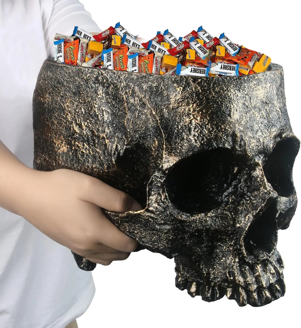 7lb Capacity Extra Large Halloween Skull Candy Dish - Deep Skull Head Halloween Candy Bowl Holder Artificial Resin Skulls Decor Indoor Outdoor Table Centerpieces Flower Pot Plant Office Pen Holder