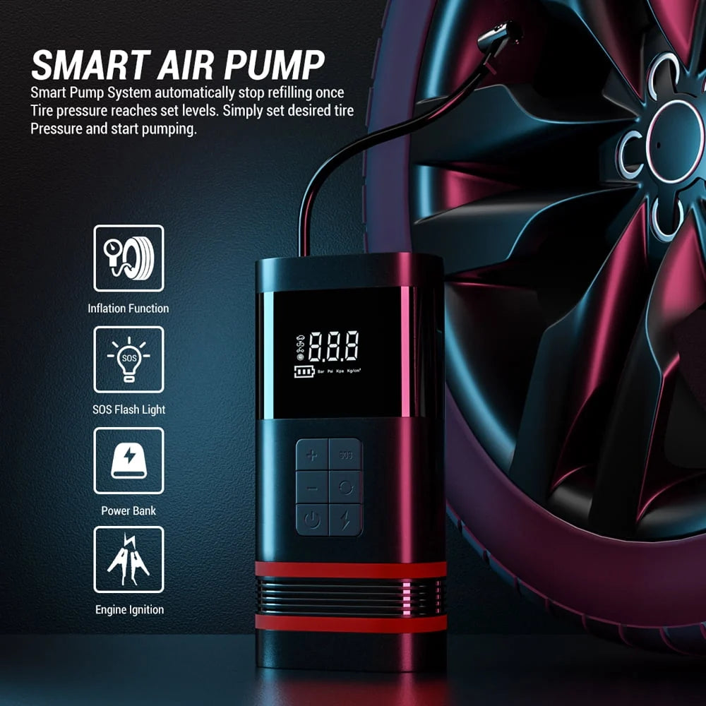 Nebublu 4 in 1 Car Jump Starter with 150PSI Air Compressor 1000A Battery Booster( to 5.0L Gases Engines) 7500mAh Bank with LED Light