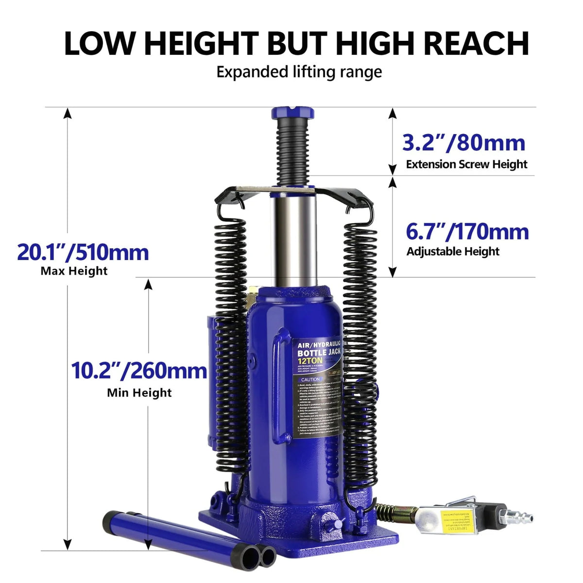 LoLado 20 Ton Pneumatic Air Hydraulic Bottle Jack with Manual Hand Pump Heavy Duty Auto Truck Travel Trailer Repair Lift