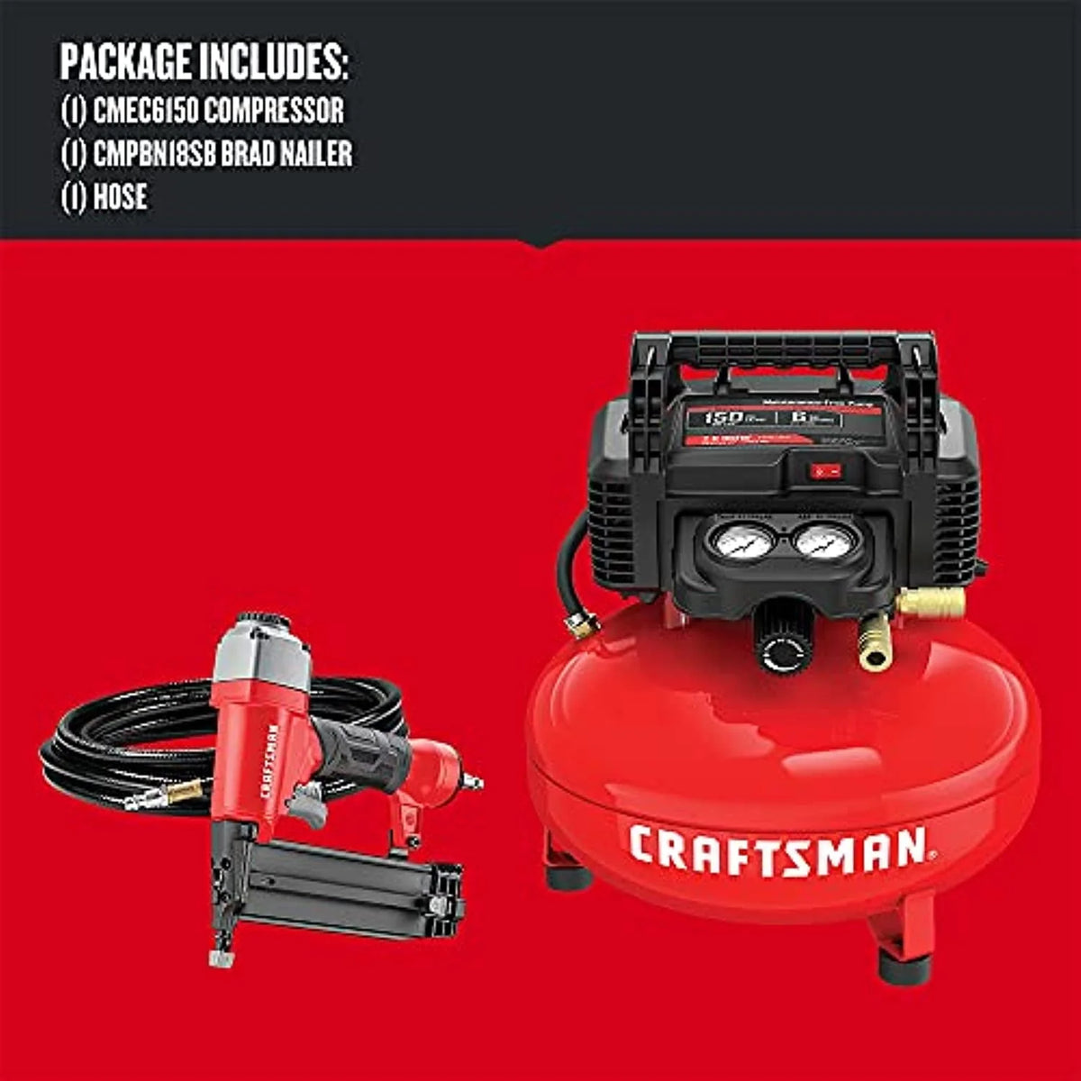 Craftsman 6 gal. Pancake Portable Brad Nailer and Air Compressor Combo Kit 150 psi 0.8 hp - Case Of: 1