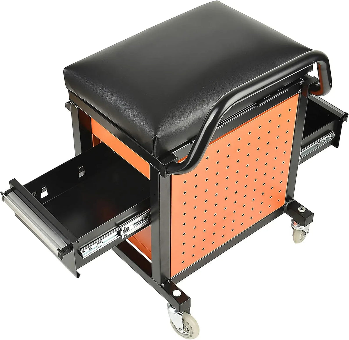Eisen Rolling Tool Box with Seat, Mechanics Seat with Storage Drawers and 2-1/2 Swivel Casters, 300 lb. Capacity