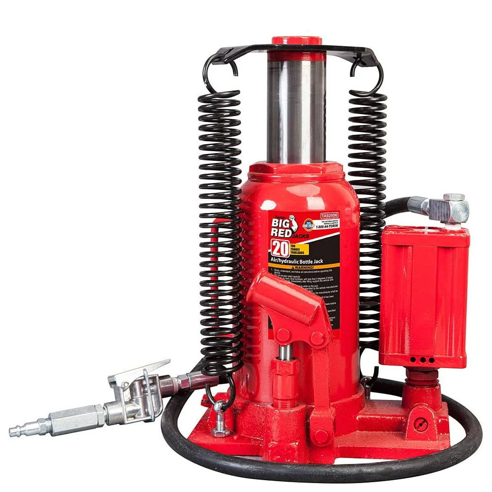 Torin Jacks 20 Ton Pneumatic Air Hydraulic Bottle Jack with Manual Hand Pump, Red，TA92006