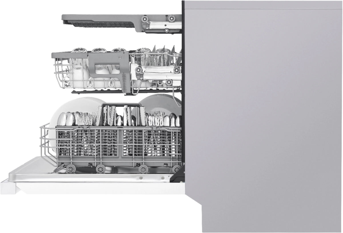 LG - 24 Front Control Smart Built-In Stainless Steel Tub Dishwasher with 3rd Rack, QuadWash, and 48dba - White