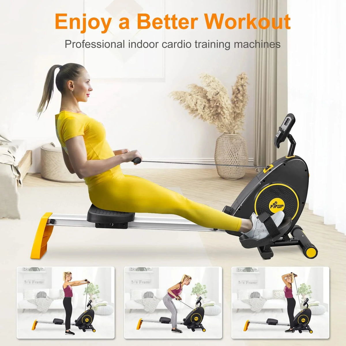 FISUP Rowing Machine with 8 Level Adjustable Magnetic Resistance Indoor Rower Machines for Home Fitness Cardio Workout