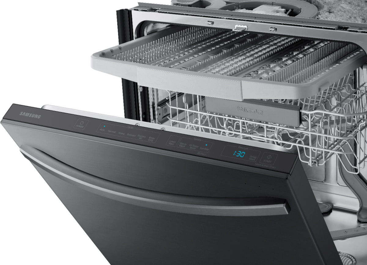 Samsung - StormWash 24 Top Control Built-In Dishwasher with AutoRelease Dry, 3rd Rack, 42 dBA - Black stainless steel