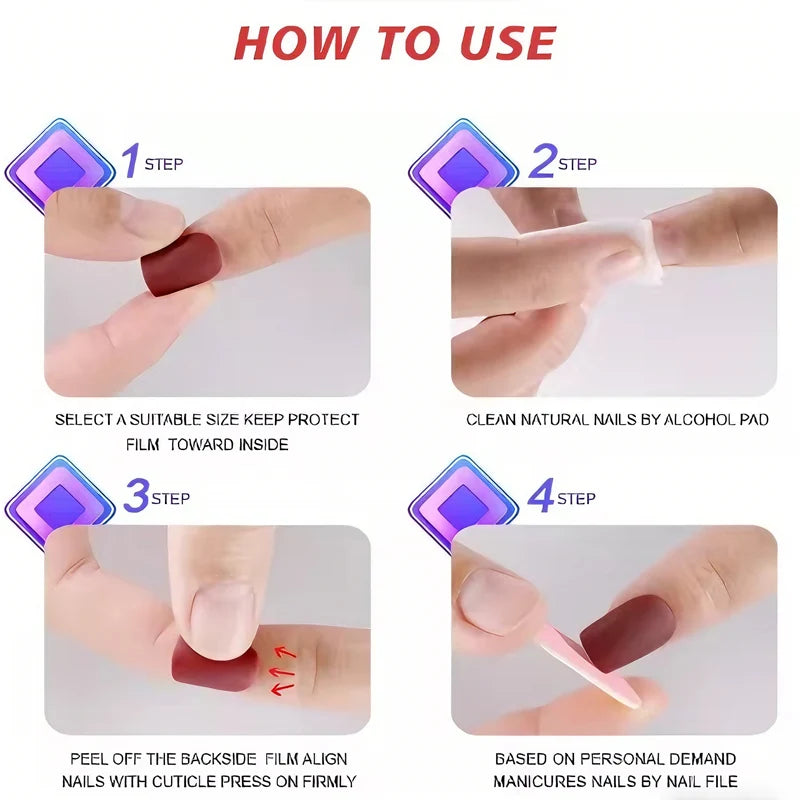 24 PCS Valentine's Day Press On Nails, French Tip Medium Square Wine Red Heart Fake Nails Natural Fit Gel Acrylic Nails, Glue On Nails False Nail Set