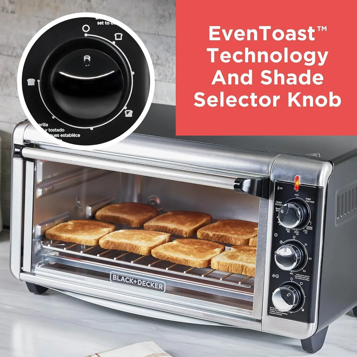 BLACK+DECKER 8-Slice Extra Wide Convection Toaster Oven, Fits 9x13 Oven Pans and 12 Pizza, Bake, Toast, Broil, and Keep Warm Functions, Countertop Compact Design with Stainless Steel Finish