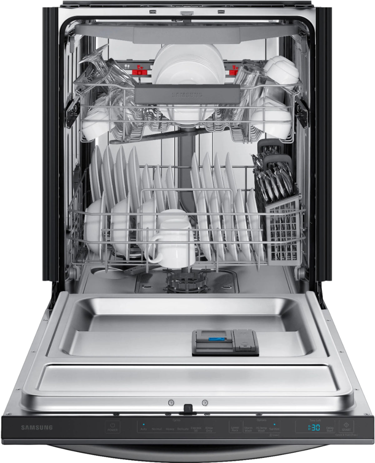 Samsung - StormWash 24 Top Control Built-In Dishwasher with AutoRelease Dry, 3rd Rack, 42 dBA - Black stainless steel