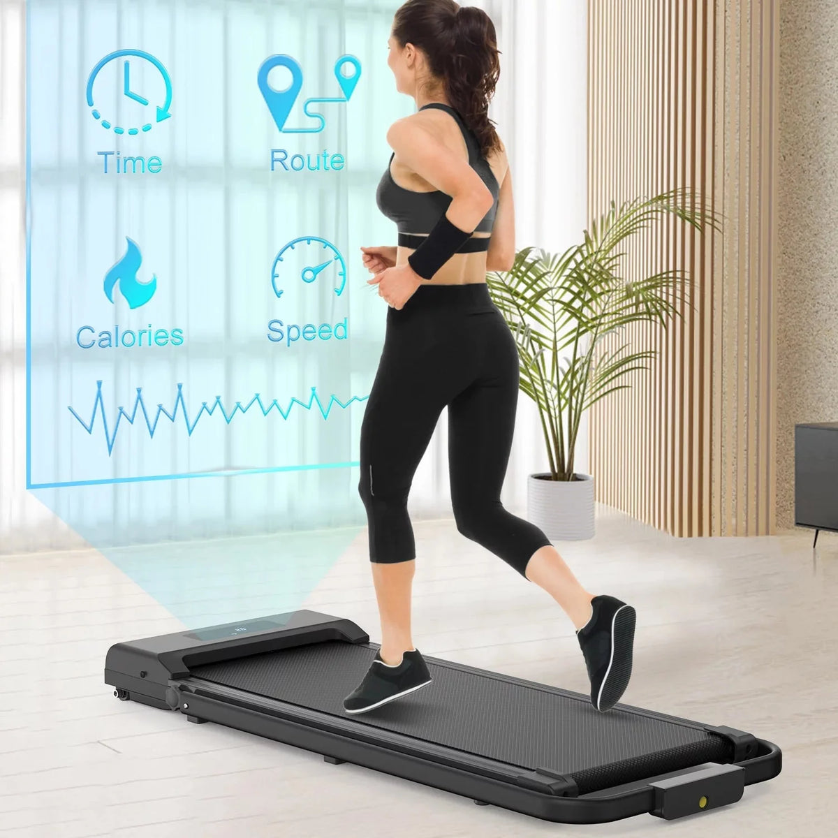 Bigzzia 2 in 1 Under Desk Treadmill, 2.5HP No Installation Portable Handrail Treadmills Running Machine, 6.25MPH, Treadmill with LED Display and Wireless Remote Control for Home/Office, 265 Lb