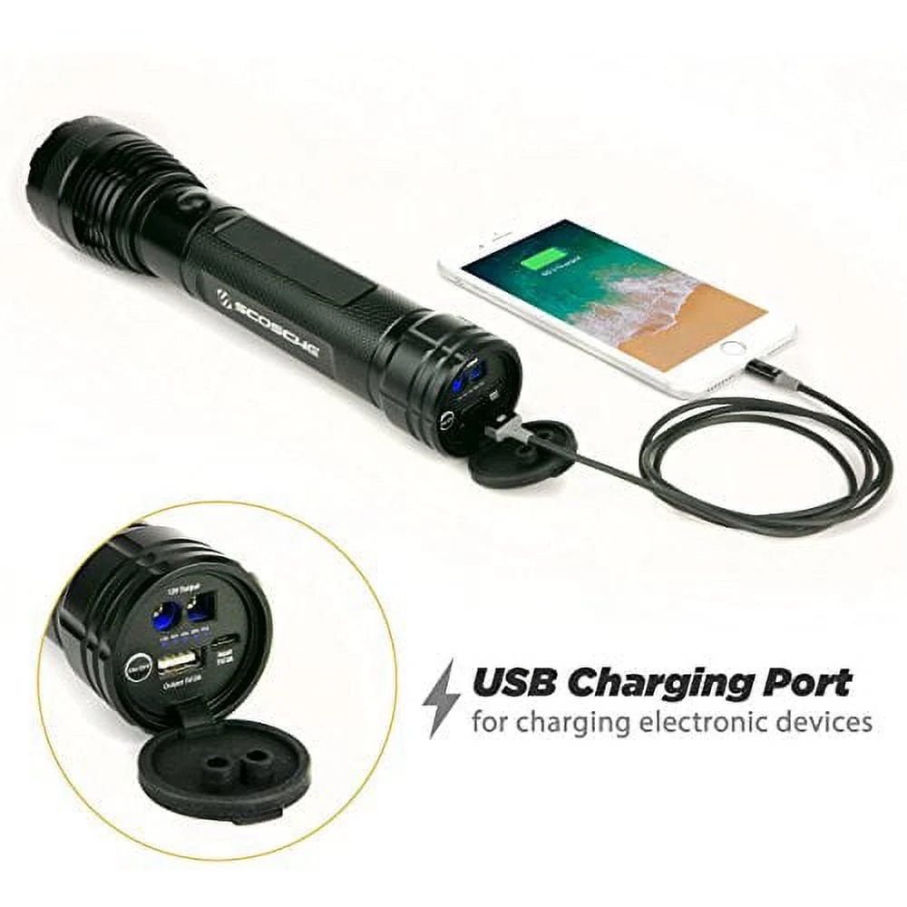 SCOSCHE PBJF400 PowerUp 400 Torch Portable 1,000 Lumen Flashlight and Car Jump Starter with 5,100 mAh 400A Portable Battery with USB Port for use in 4 and 6-Cylinder Vehicles or Motorcycles