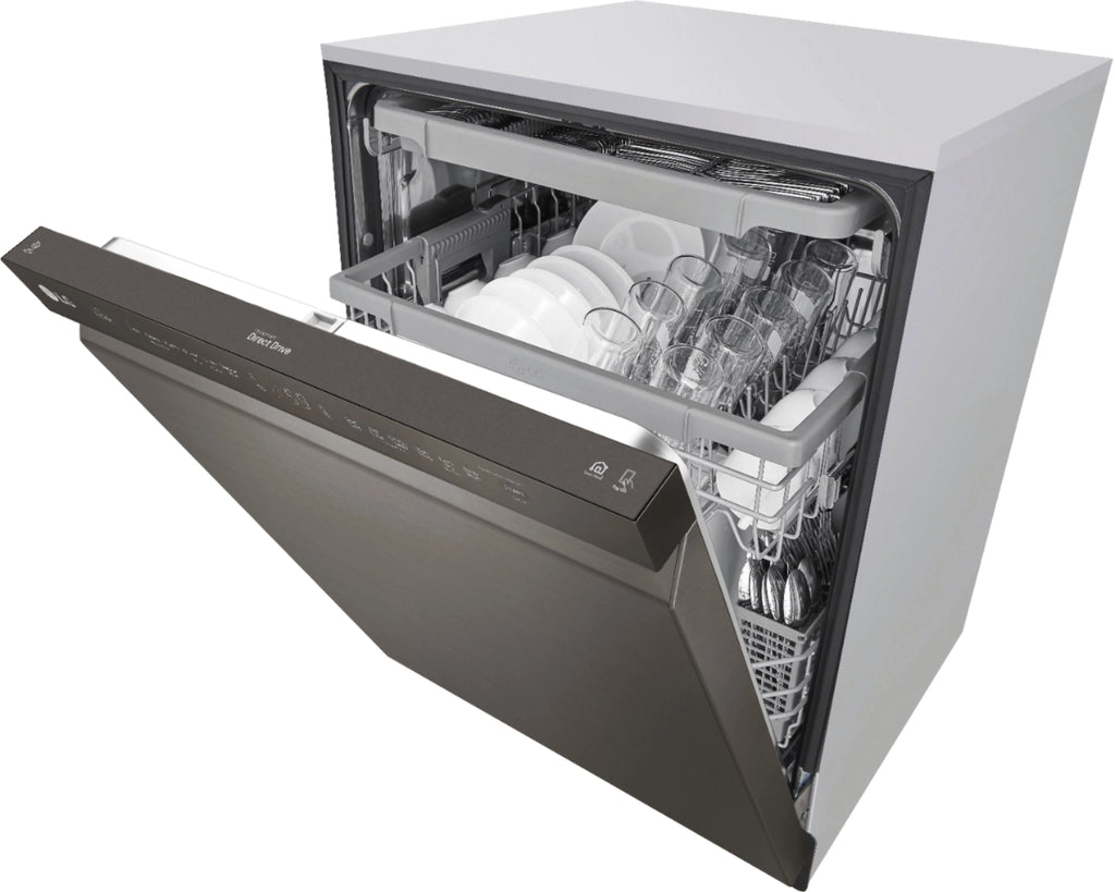 LG - 24 Front Control Smart Built-In Stainless Steel Tub Dishwasher with 3rd Rack, QuadWash, and 48dba - Black stainless steel