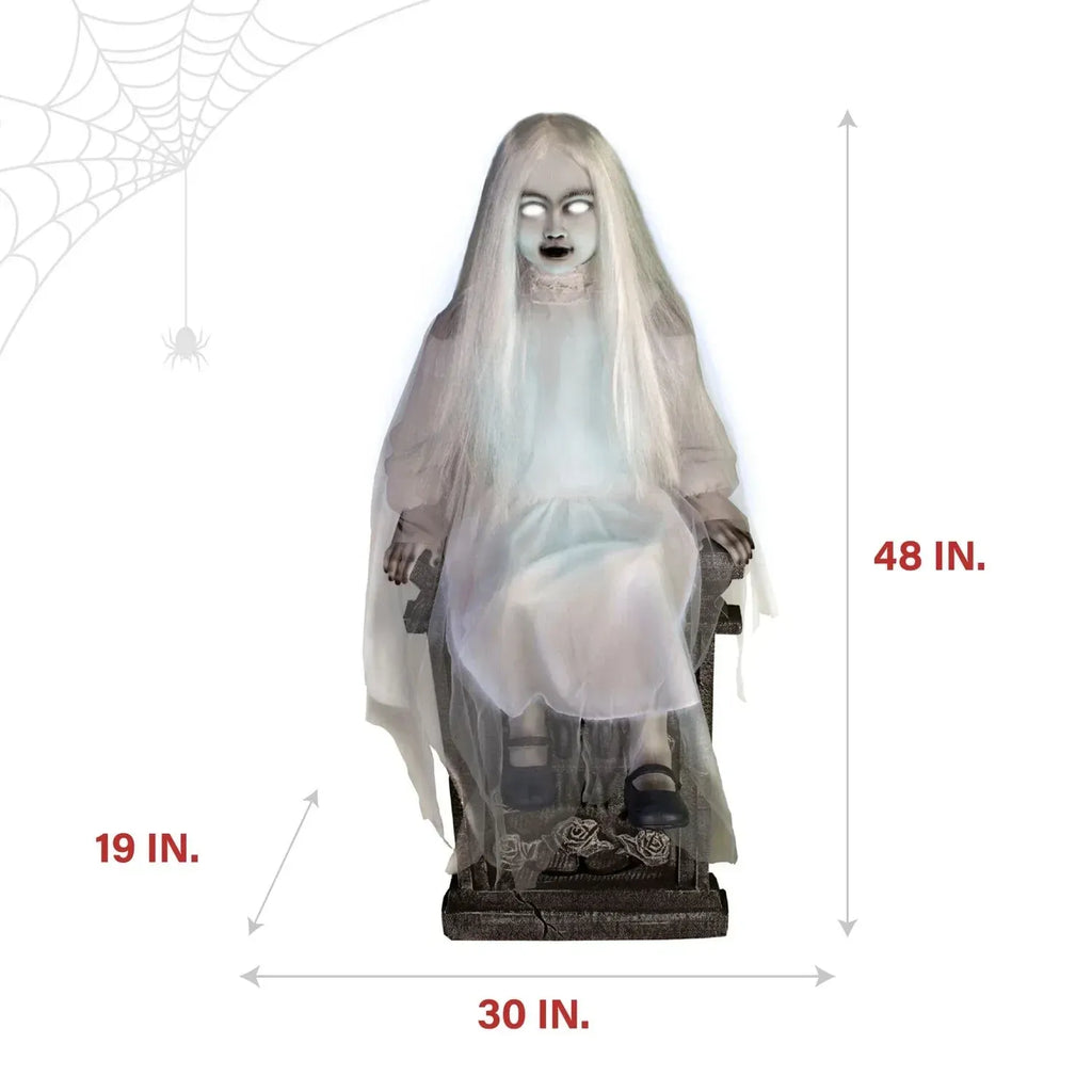 Motion-Activated Sitting Tombstone Girl by Tekky, Talking Animatronic for Ind...