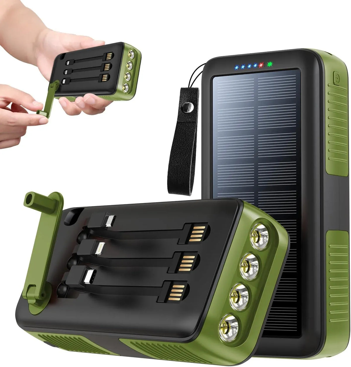Solar Charger Power Bank 63200mAh, Portable Charger with Dual Outputs & Dual Inputs 4 LEDs Flashlight, Hand Crank Power Bank Fast Charging Battery Pack for Outdoor Camping Survival Gear
