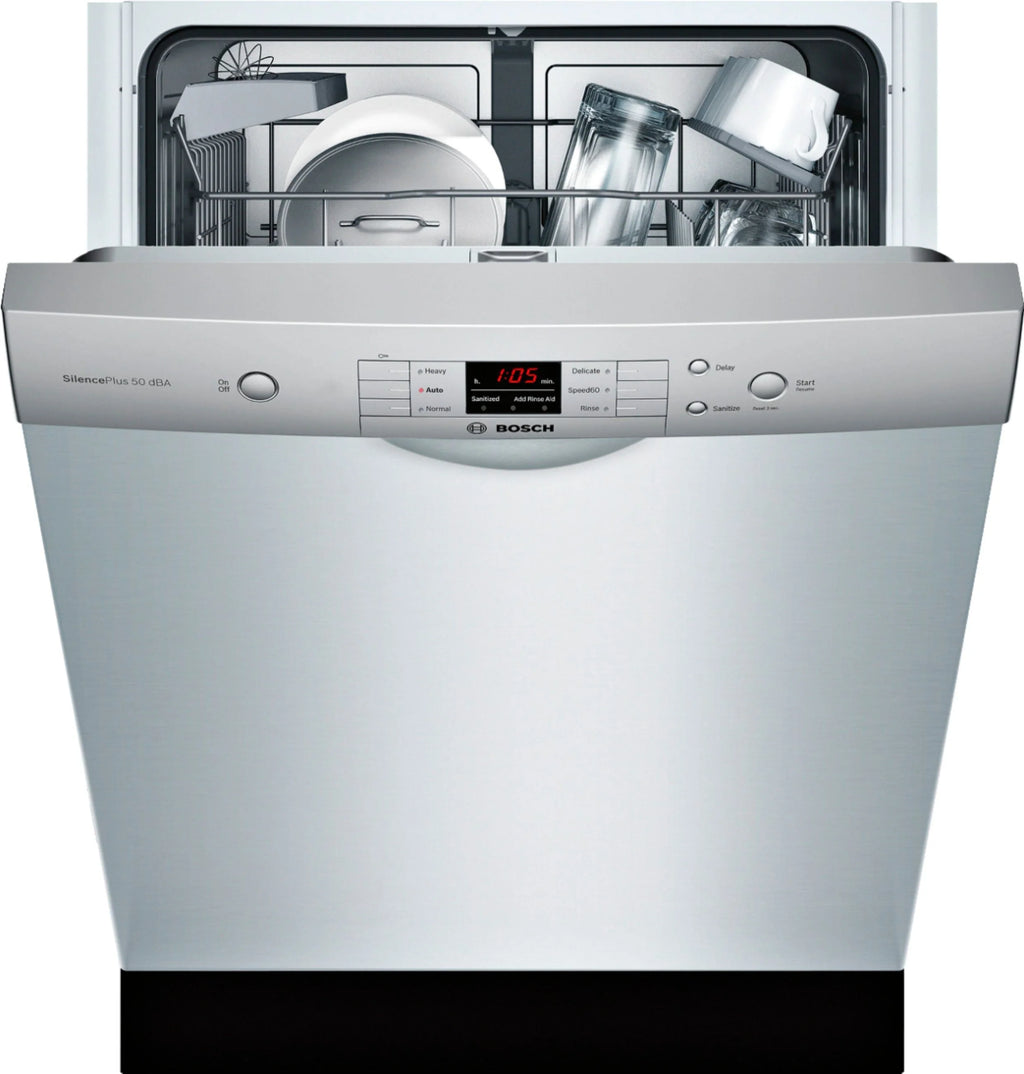 Bosch - 100 Series 24 Front Control Built-In Dishwasher with Hybrid Stainless Steel Tub - Stainless steel