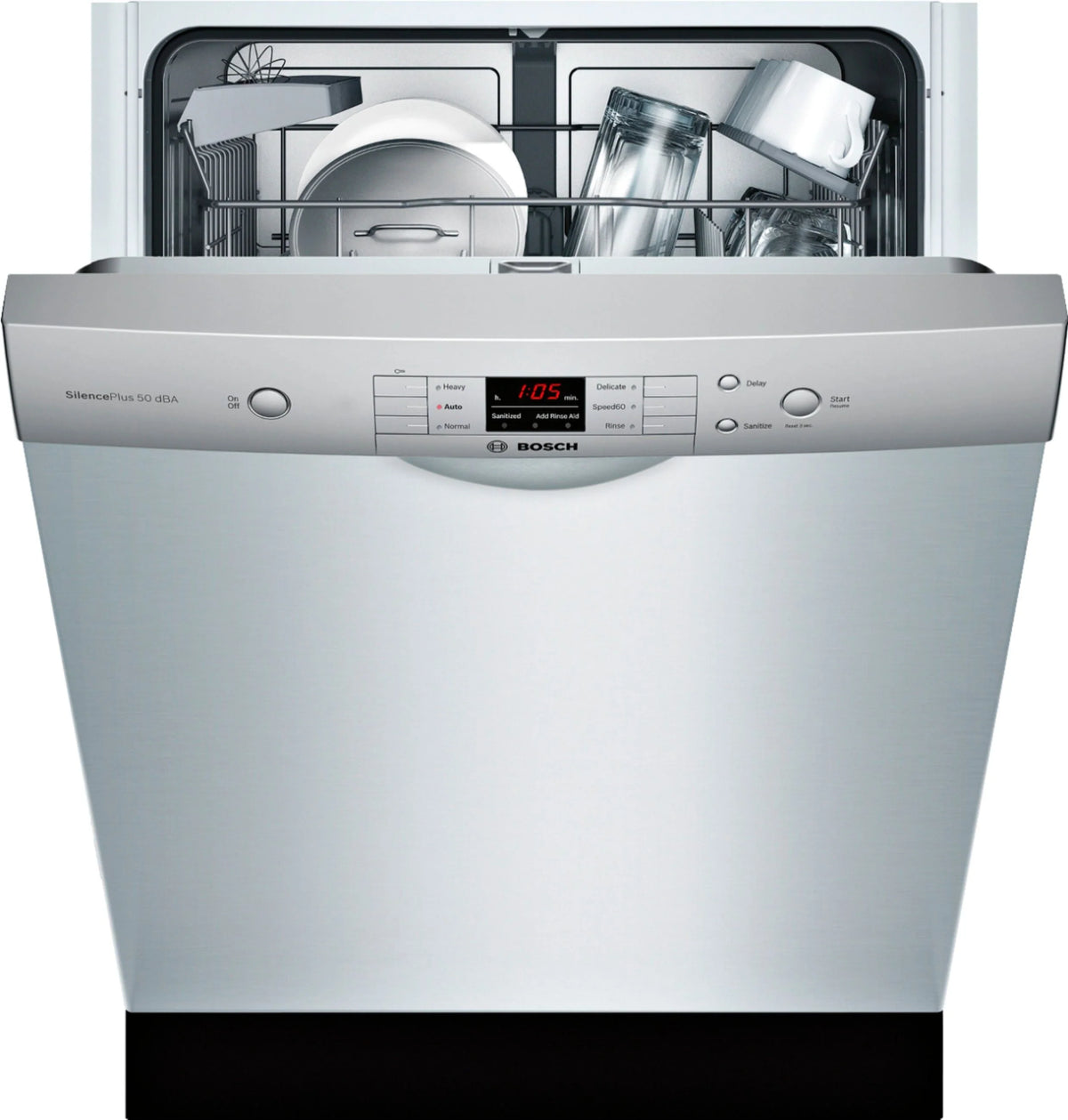 Bosch - 100 Series 24 Front Control Built-In Dishwasher with Hybrid Stainless Steel Tub - Stainless steel