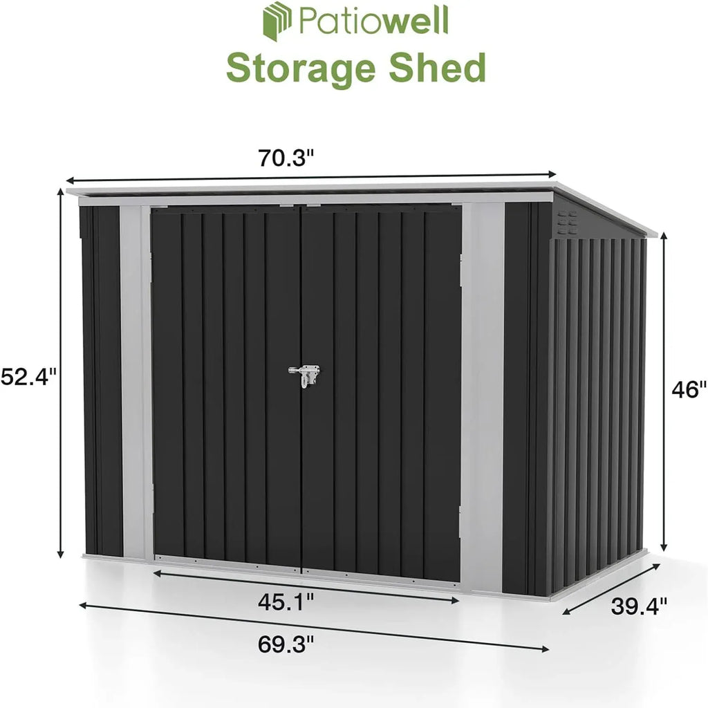 Patiowell 6 x 3 FT Horizontal Metal Shed, Outdoor Storage Shed with Double Lockable Doors and Easy Lift Hinges for Trash Cans, Garden Tools and Pool Accessories, Sloping Roof for Backyard Garden Lawn