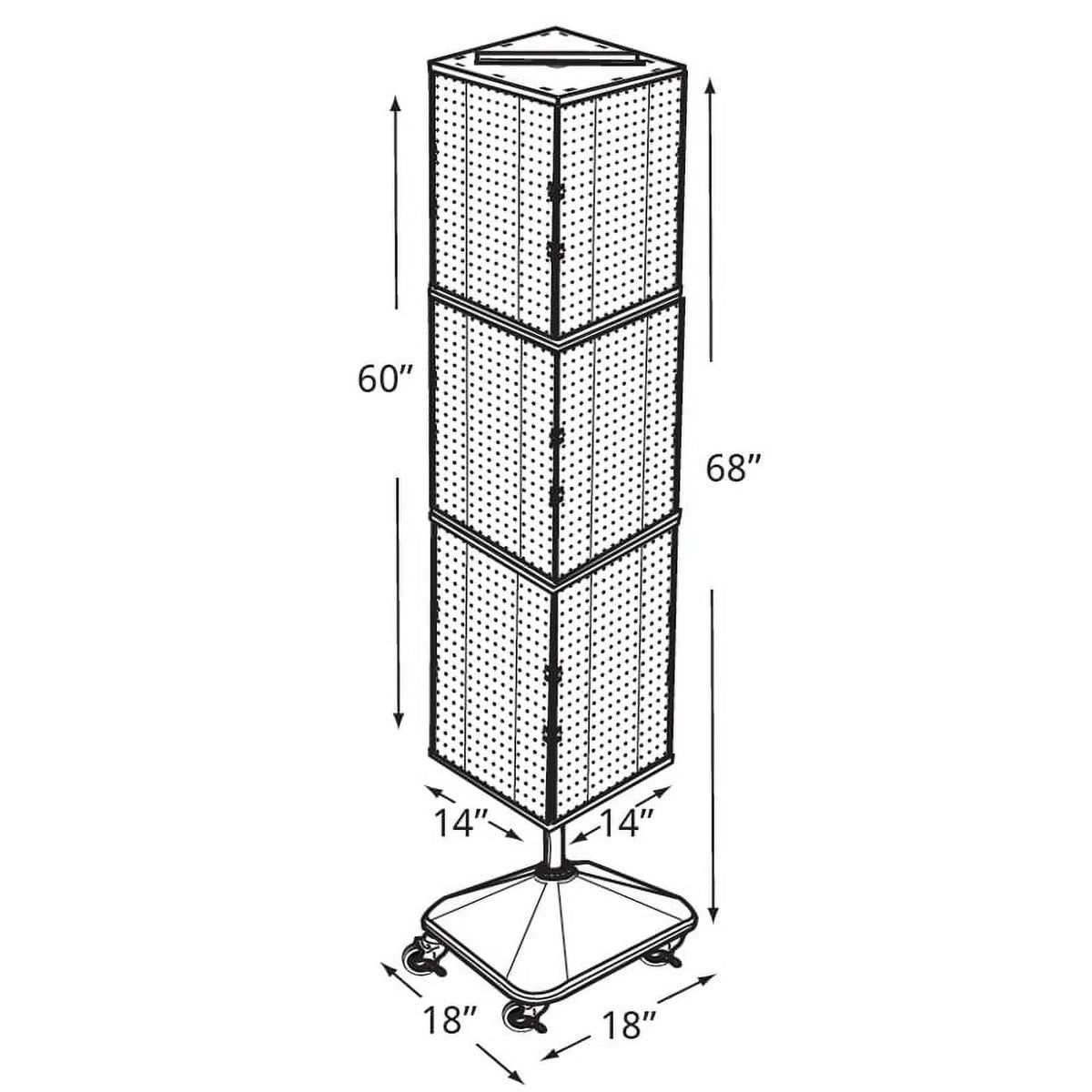 Azar Displays 701465-WHT White Four-Sided Pegboard Tower Floor Display on Revolving Wheeled Base. Spinner Rack Stand. Panel Size: 14W x 60H