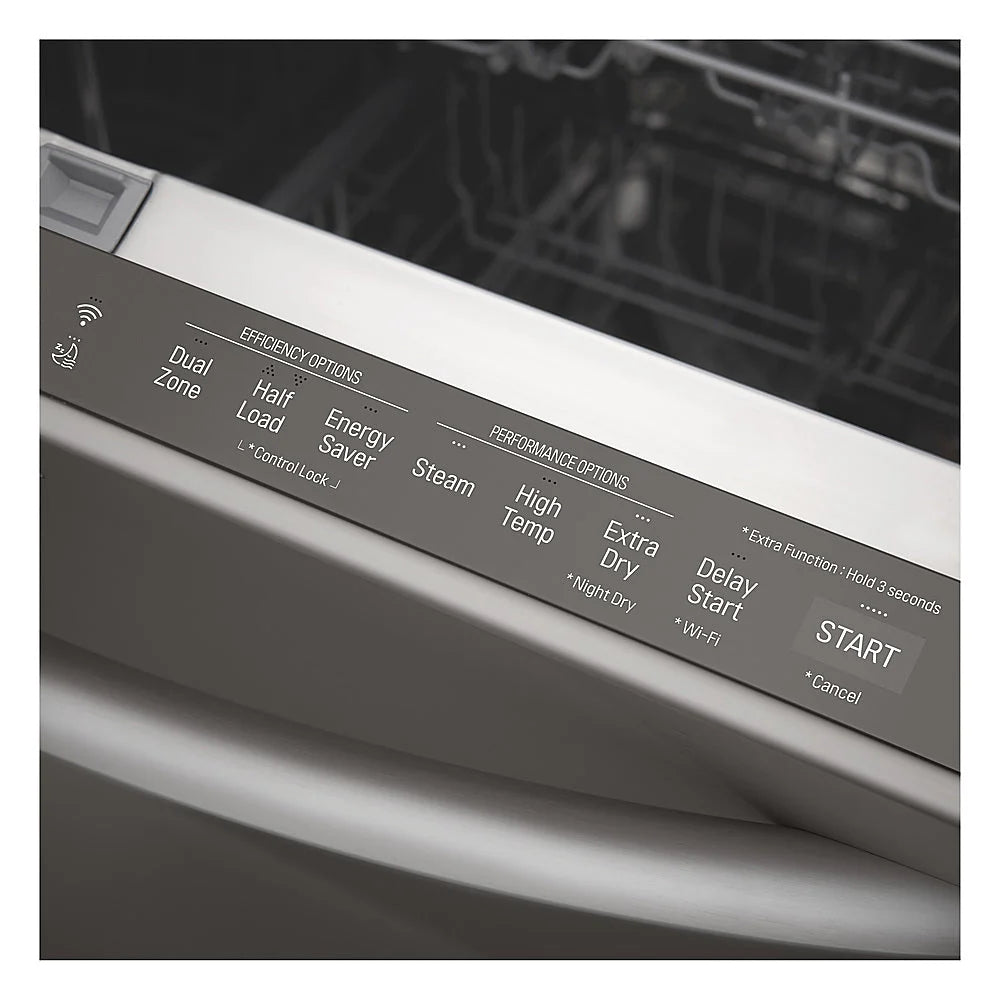 LG - 24 Top Control Smart Built-In Dishwasher with TrueSteam, Tub Light and Quiet Operation - Black stainless steel