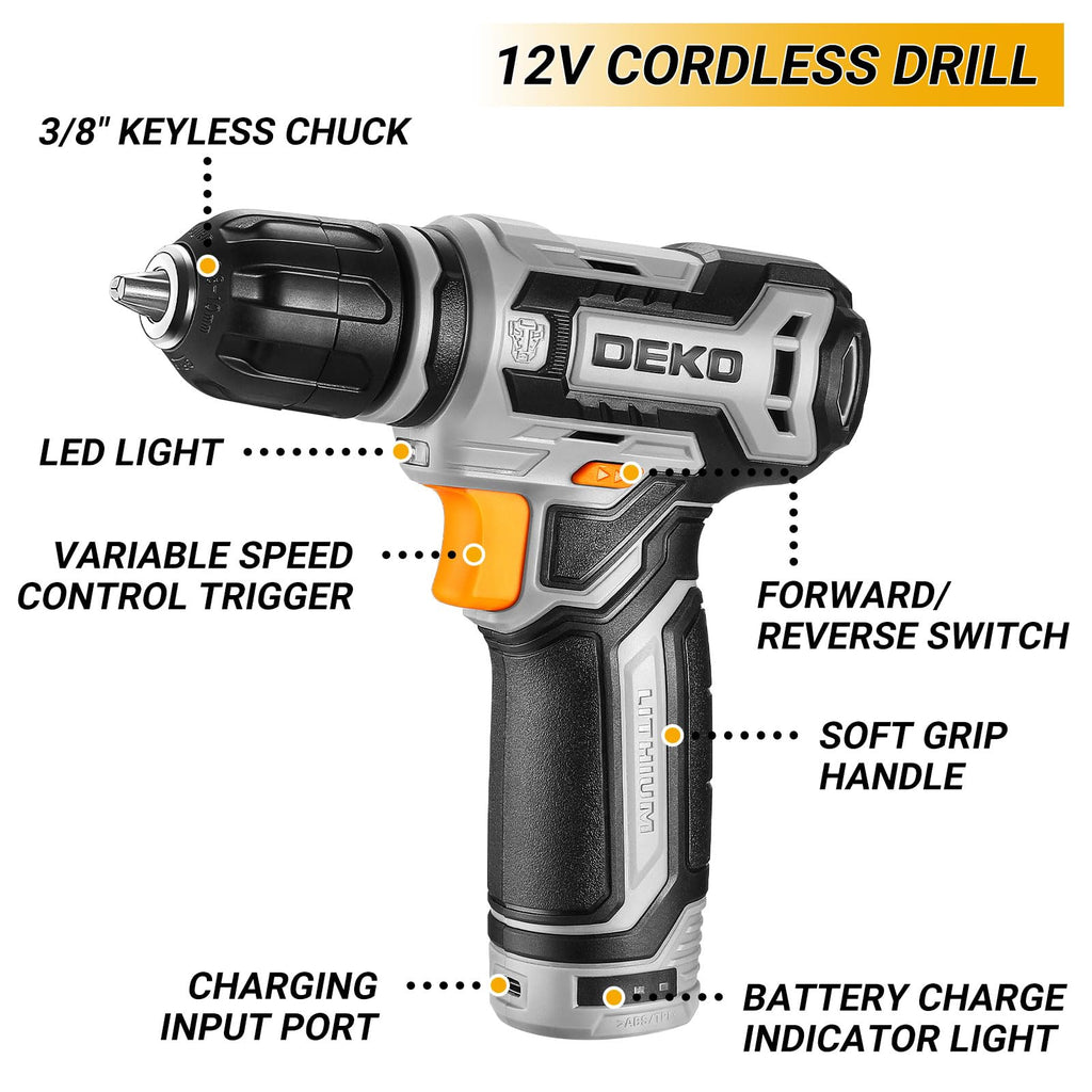 Tool Kit Box Drill Set: Home Mechanic Toolbox with 12V Power Cordless Drill