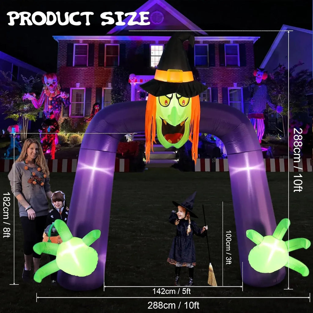 BLOOMWIN Halloween Inflatable Archway 10ft - Arch Inflatable Witch Halloween Decorations Outdoor - Halloween Blow up Yard Decorations Witch Light Up, CS-12040-2.5