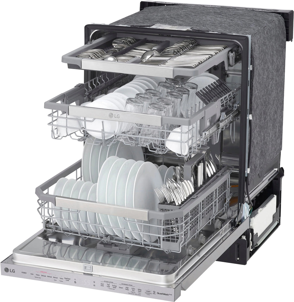 LG - 24 Top Control Smart Built-In Stainless Steel Tub Dishwasher with 3rd Rack, QuadWash and 44db - Stainless steel