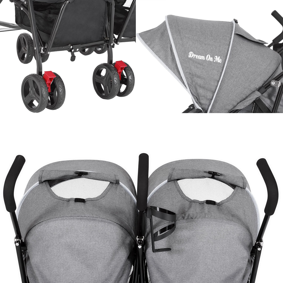 Dream On Me Volgo Twin Umbrella Stroller, Dark and Light Grey