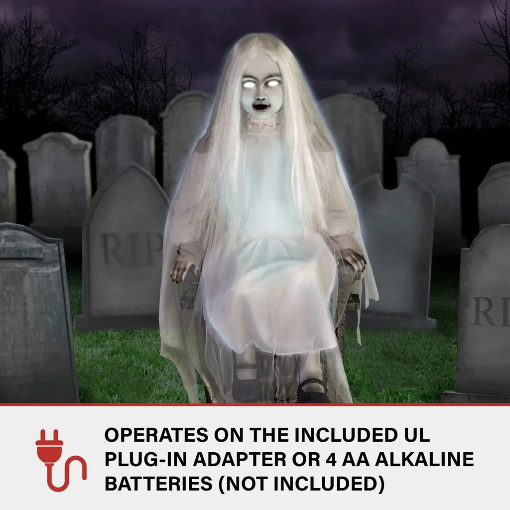 Motion-Activated Sitting Tombstone Girl by Tekky, Talking Animatronic for Ind...