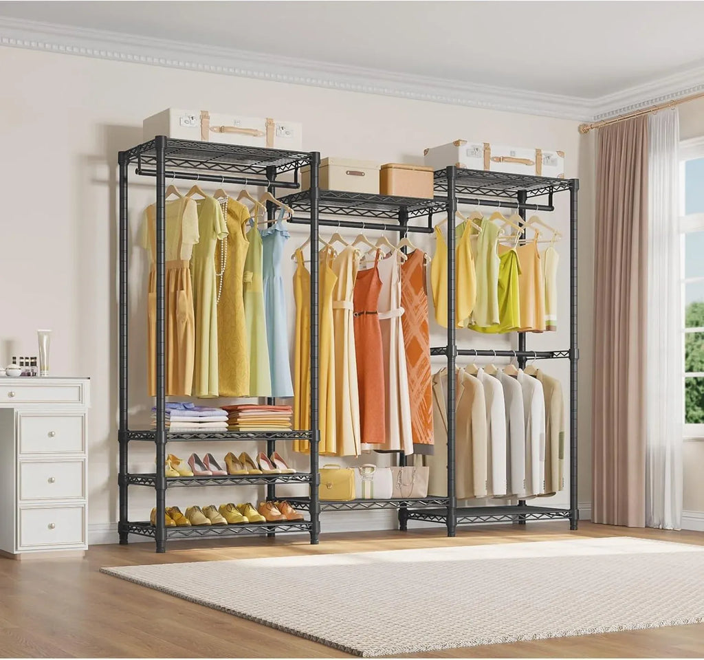 V5 Portable Closet Wardrobe Heavy Duty Clothes Rack, Freestanding Clothing Rack with 4 Hang Rods & 8 Shelves, Adjustable Closet Racks, 68.9 L x 15.7 W x 76.4 H, Max Load 890LBS, Black